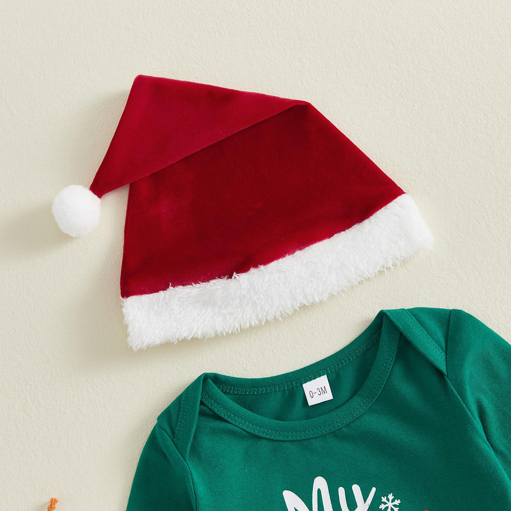 My First Christmas Baby Boy Outfit Romper Pants Hat V62652