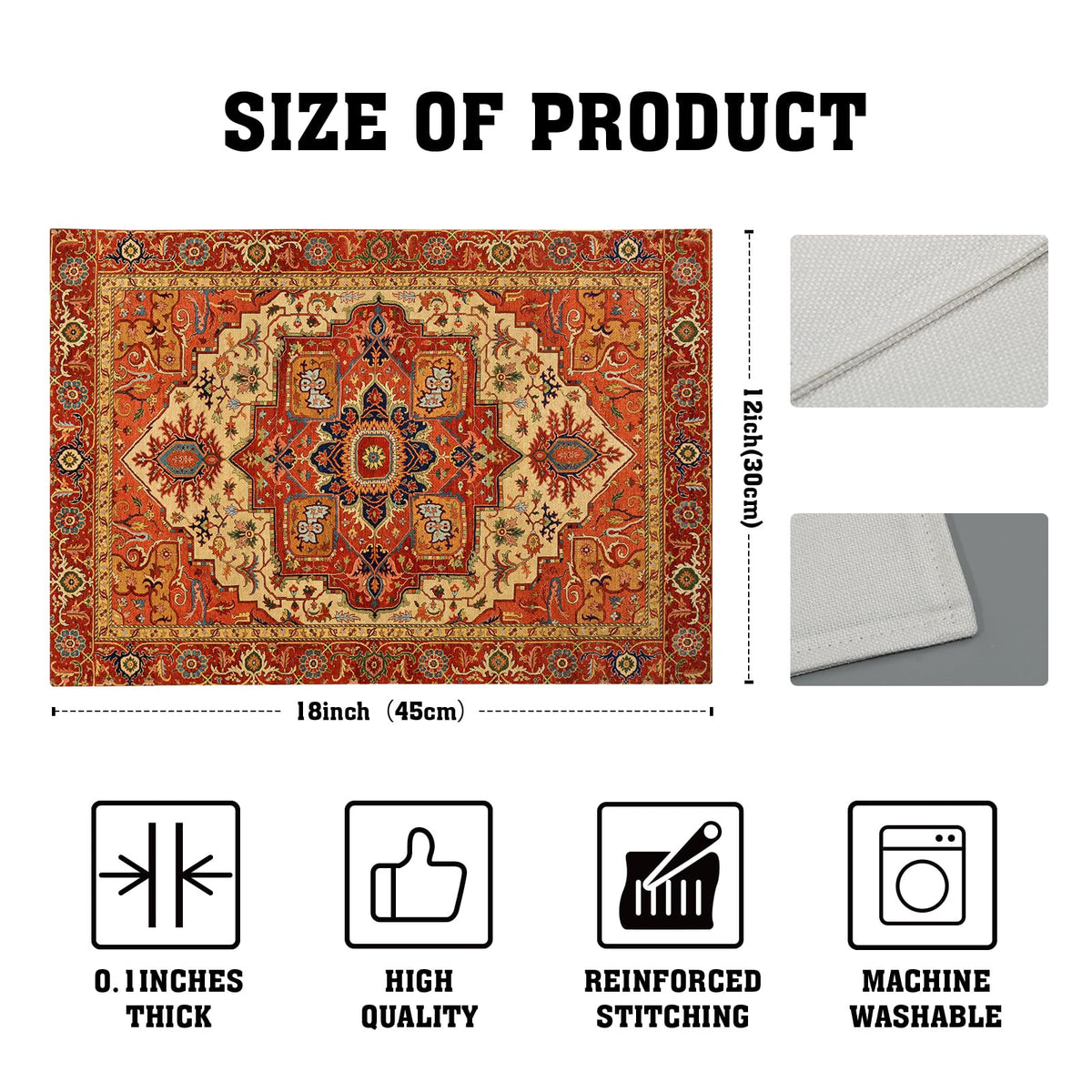 Boho Ethnic Placemats Set of 4 Orange Brown Retro Flower Linen 12"x18" M409