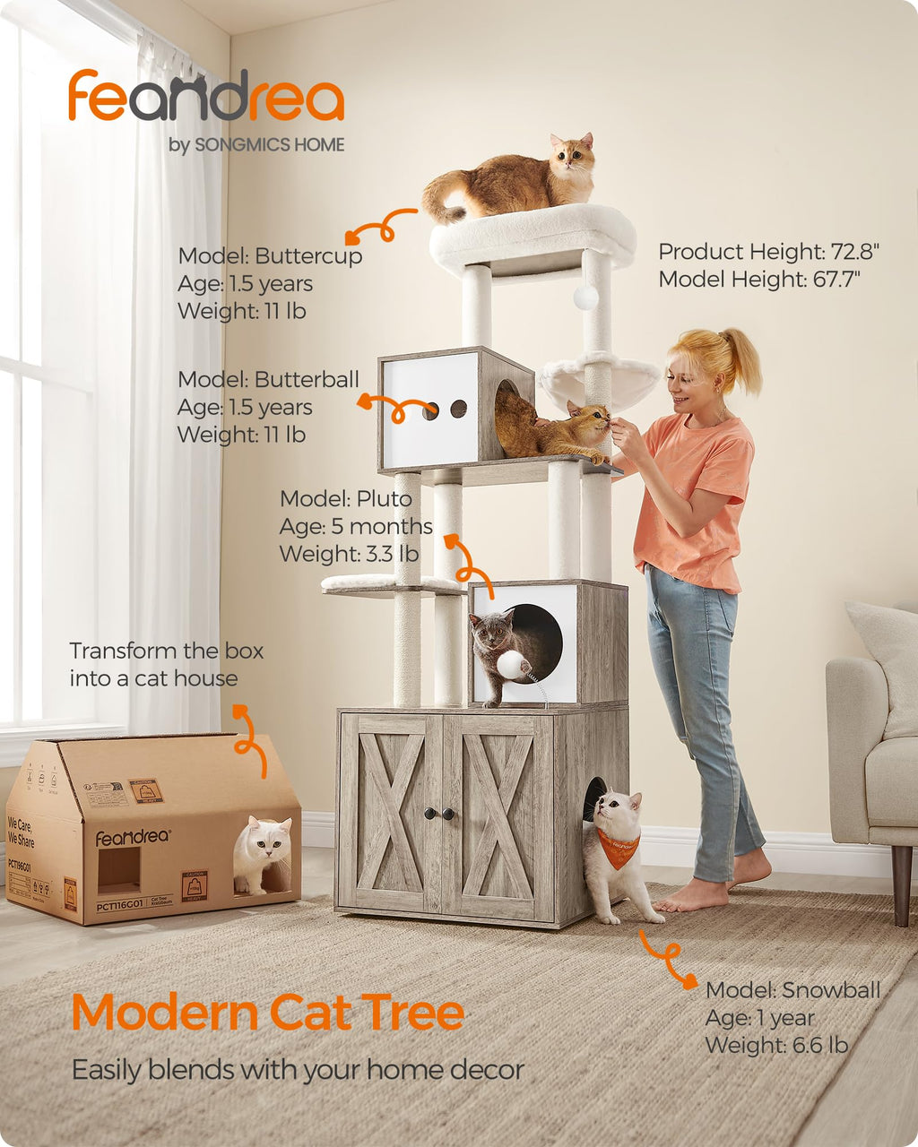 70.1-Inch Tall Cat Tree with Litter Box Enclosure X216219