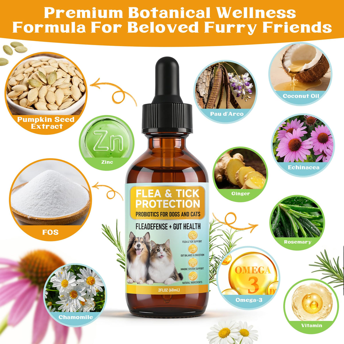 4-in-1 Natural Herbal Supplement Drops for Dogs & Cats X8305