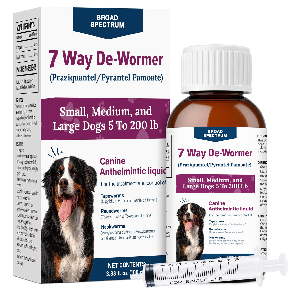 Dog Dewormer Liquid Formula with Praziquantel & Pyrantel Pamoate, 3.38 fl oz B89502