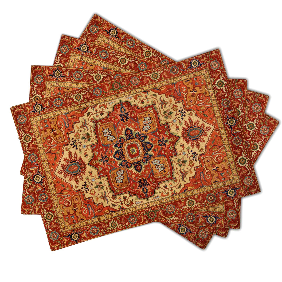 Boho Ethnic Placemats Set of 4 Orange Brown Retro Flower Linen 12"x18" M409