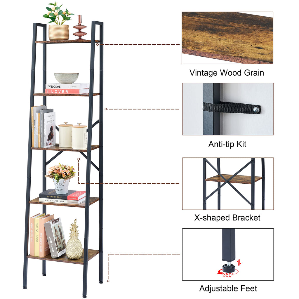 5-Tier Metal Ladder Bookshelf U1245