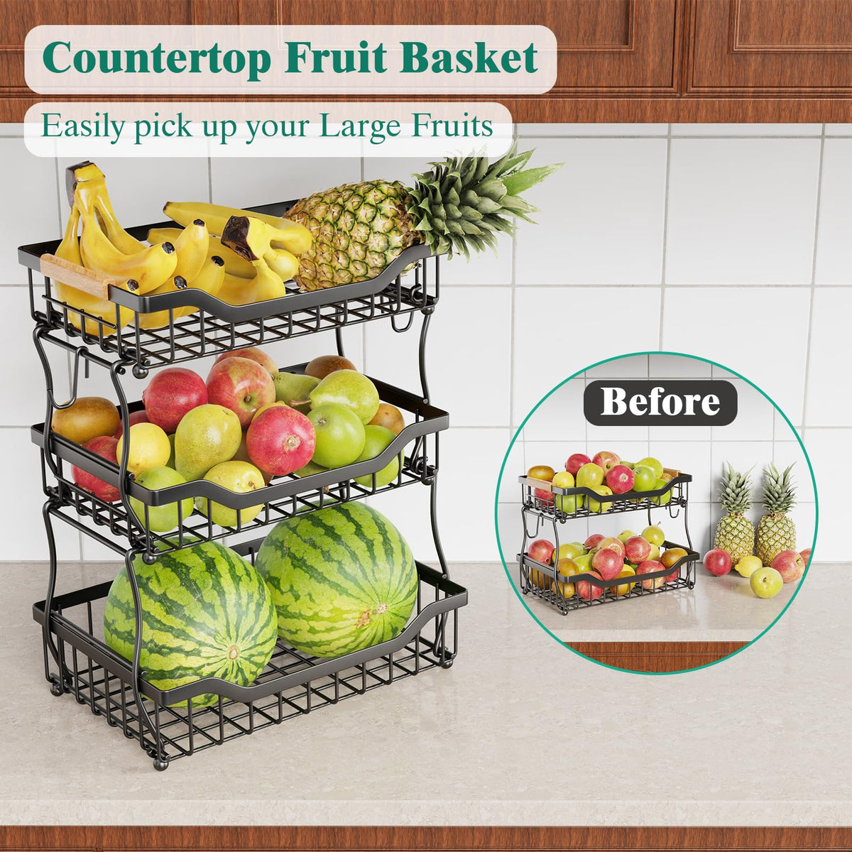 3 Tier Black Metal Wire Fruit Basket Q311850
