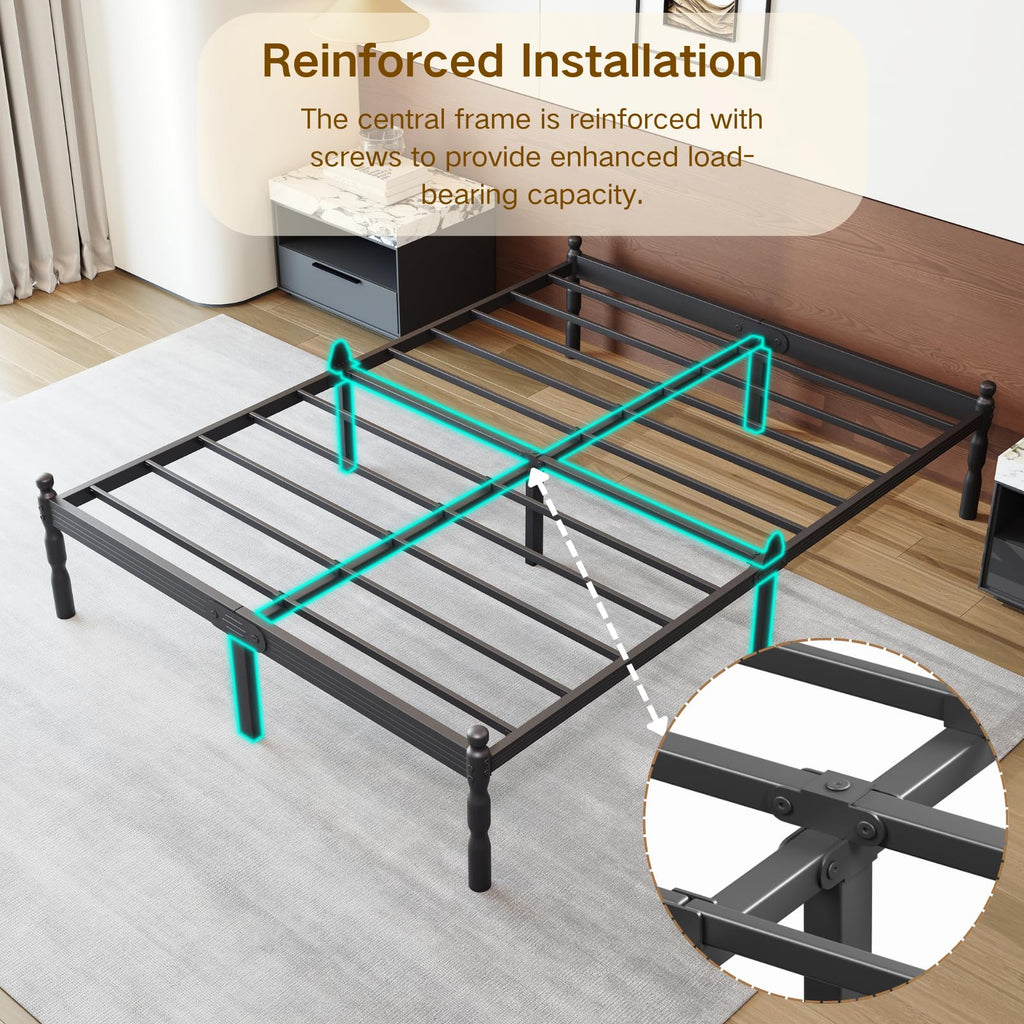 Twin XL Size 18" Black Metal Bed Frame with Storage M98291