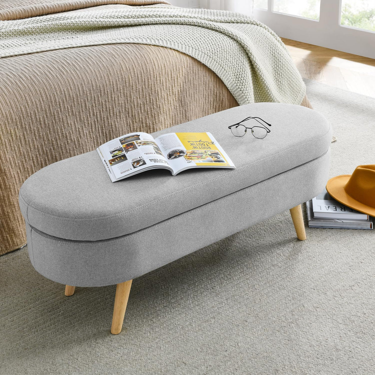 Oval Storage Bench with Rubber Wood Legs S773