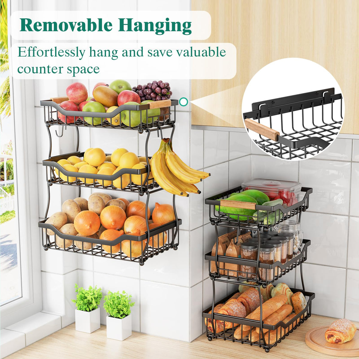 3 Tier Black Metal Wire Fruit Basket Q311850