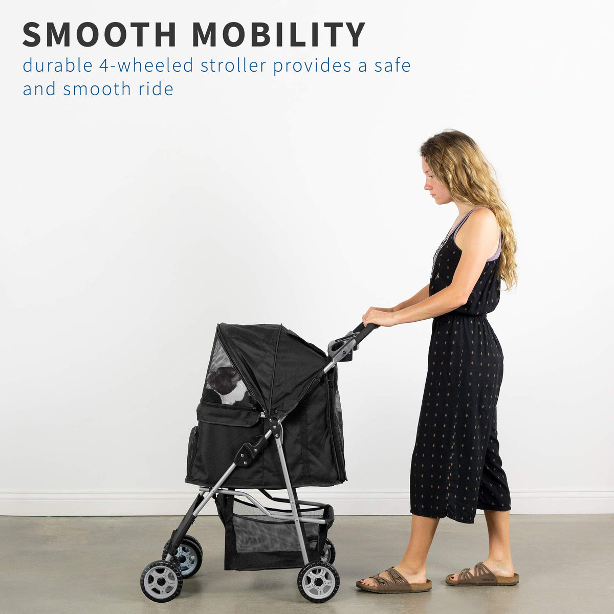 Black 4 Wheel Foldable Pet Stroller A902627