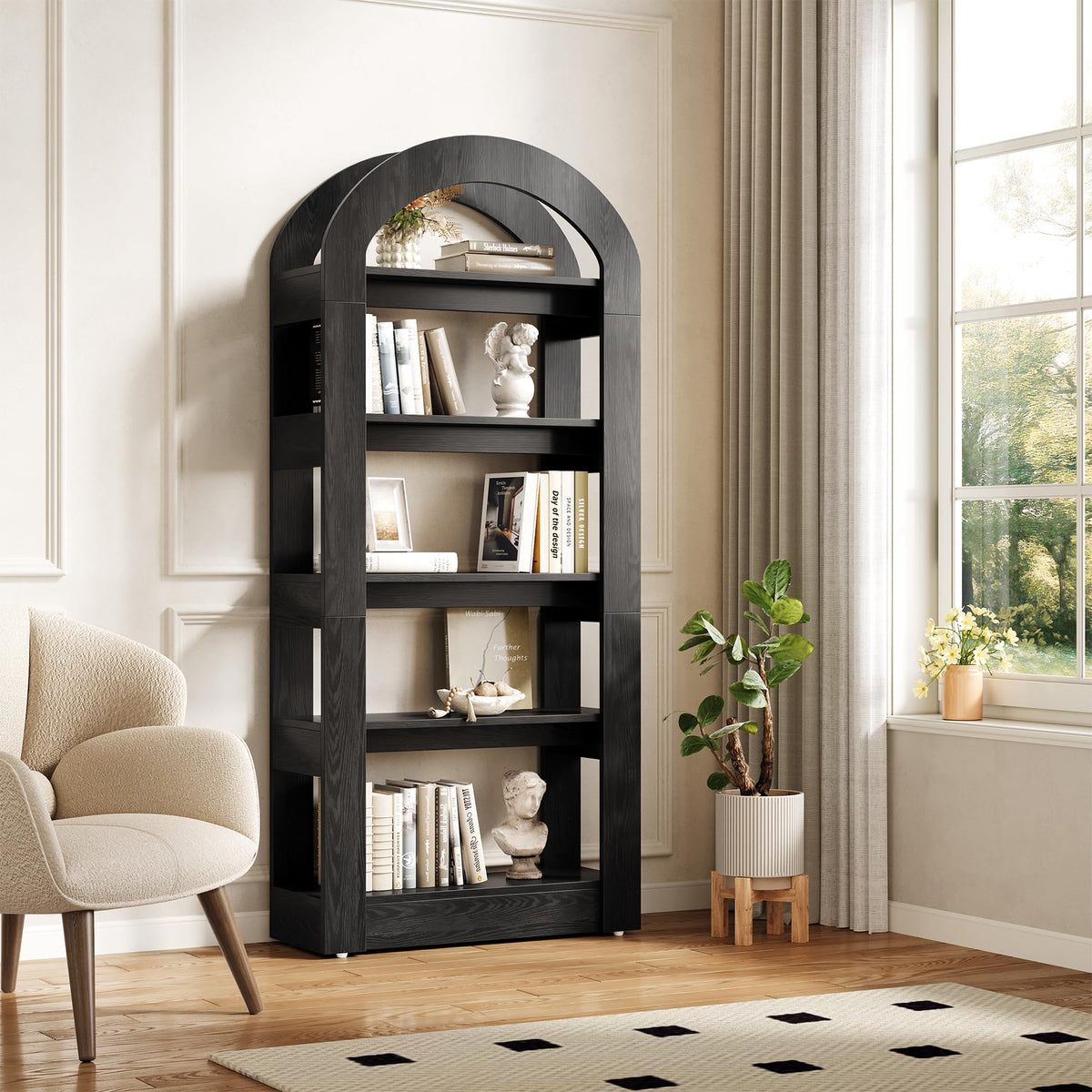 5-Tier Arch-Shaped Wooden Bookshelf M8099