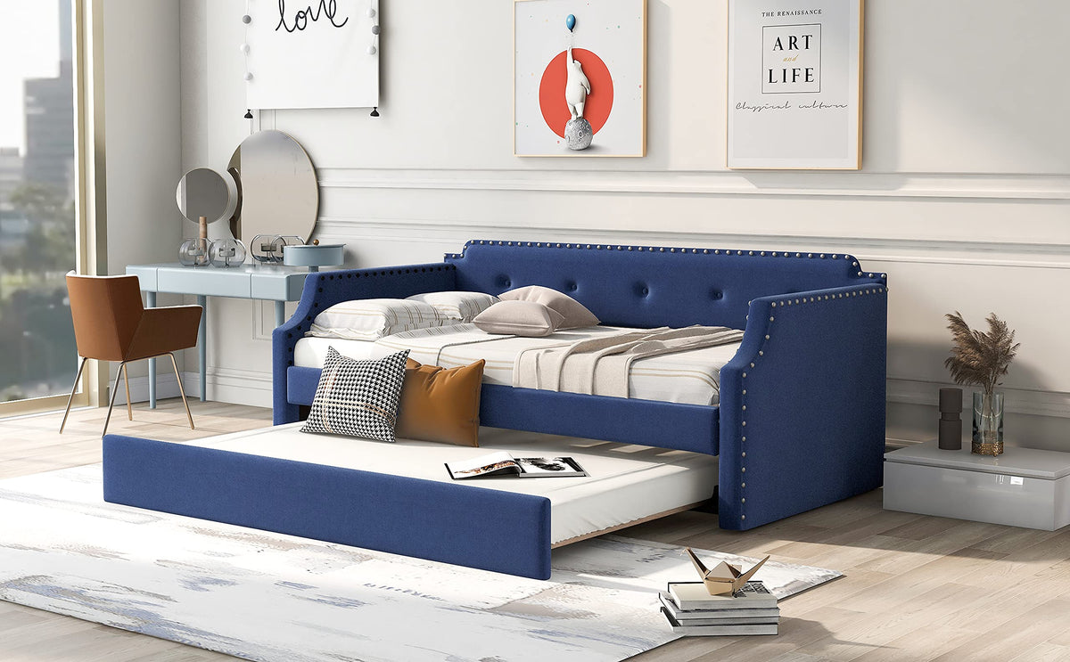Upholstered Linen Daybed with Trundle I775243