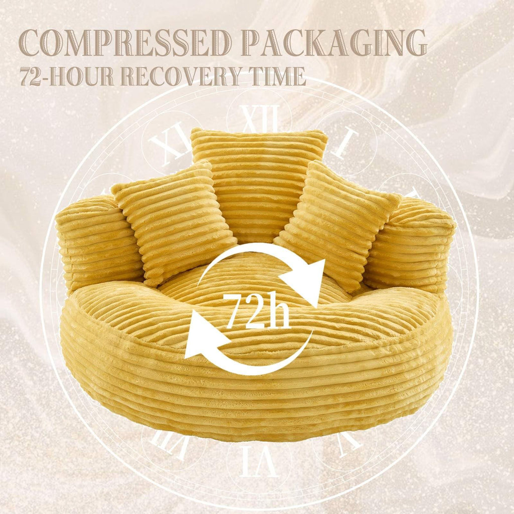Oversized Corduroy Bean Bag Chair with 3 Pillows P516