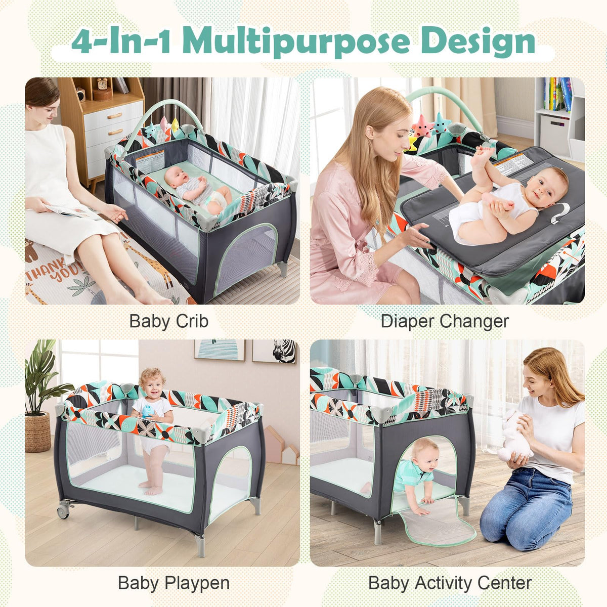 4 in 1 Portable Baby Crib Playpen with Bassinet R9018