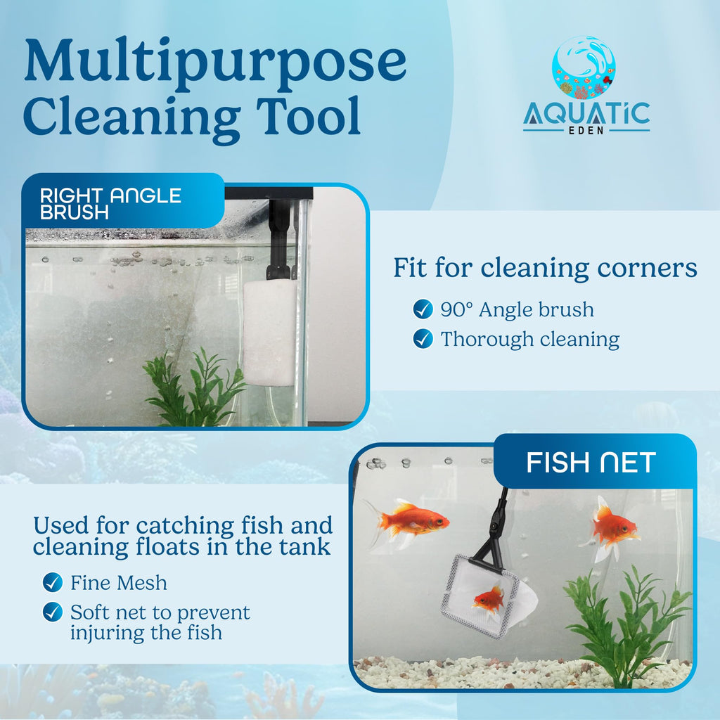 7 in 1 Aquarium Cleaning Kit with Algae Scraper, Fish Net, Gravel Rake & Brush G4789