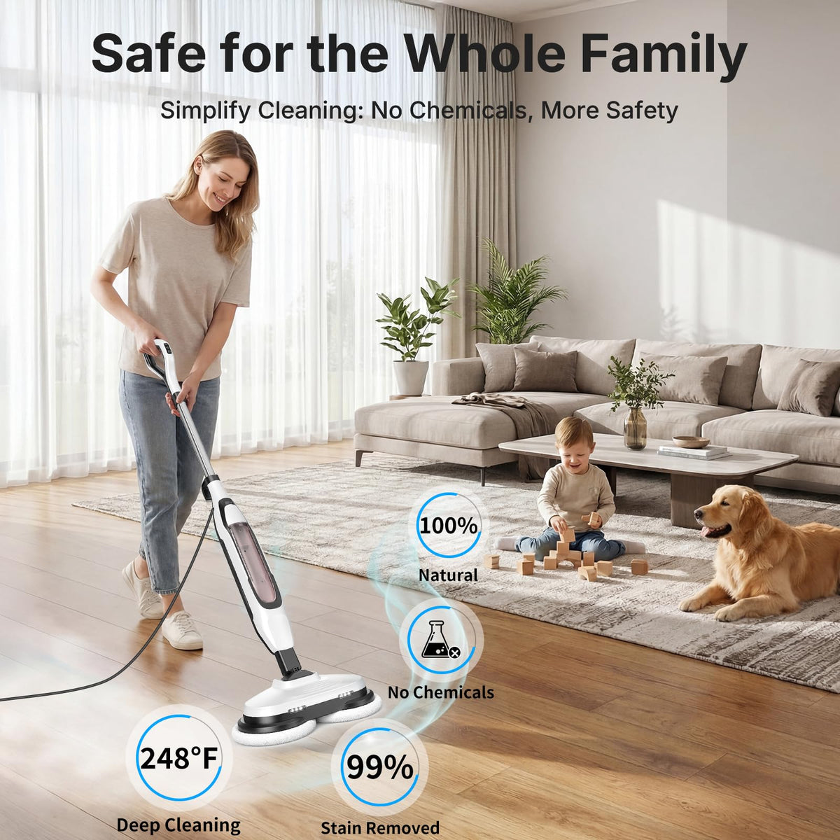 Steam Mop with Rotating Pads and 4 Cleaning Modes T246694