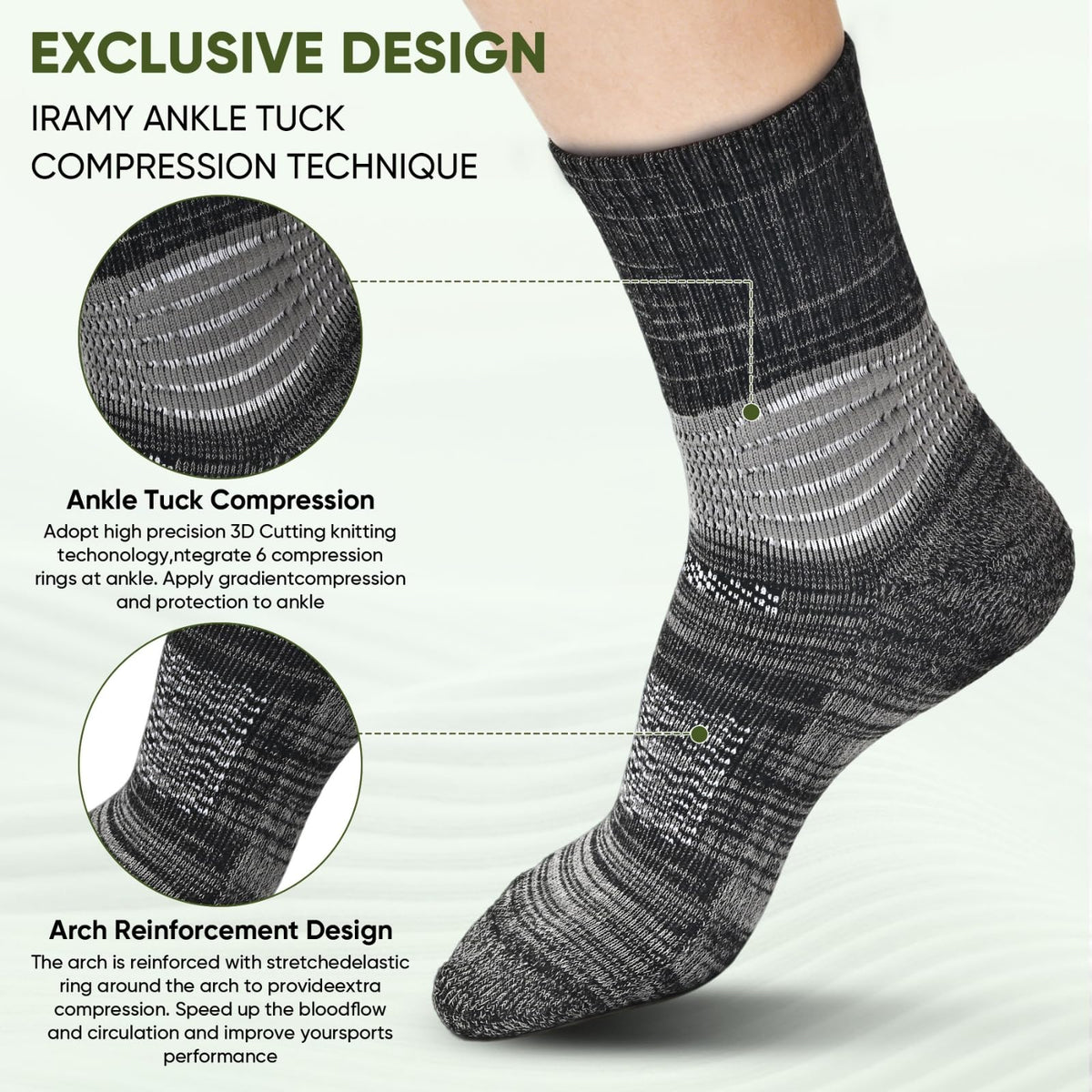 Compression Ankle Support Crew Socks 3 Pairs V748