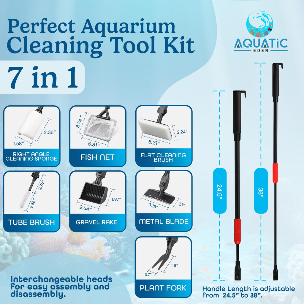 7 in 1 Aquarium Cleaning Kit with Algae Scraper, Fish Net, Gravel Rake & Brush G4789