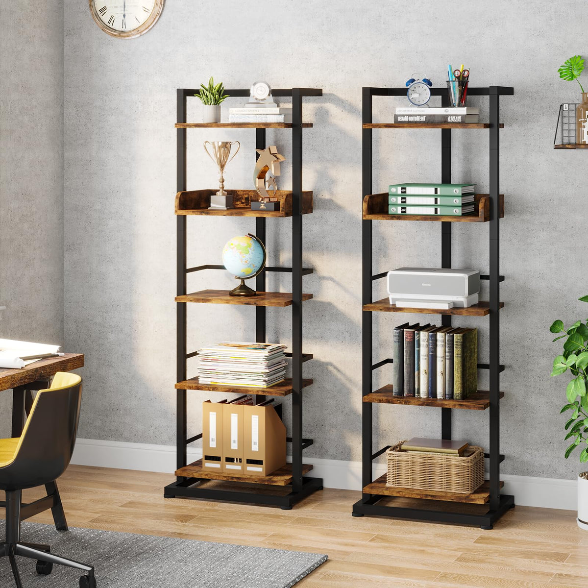 5 Tier Wood Bookcase with Metal Edge Protection X8605