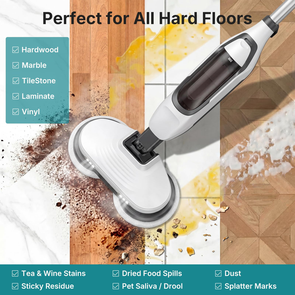 Steam Mop with Rotating Pads and 4 Cleaning Modes T246694