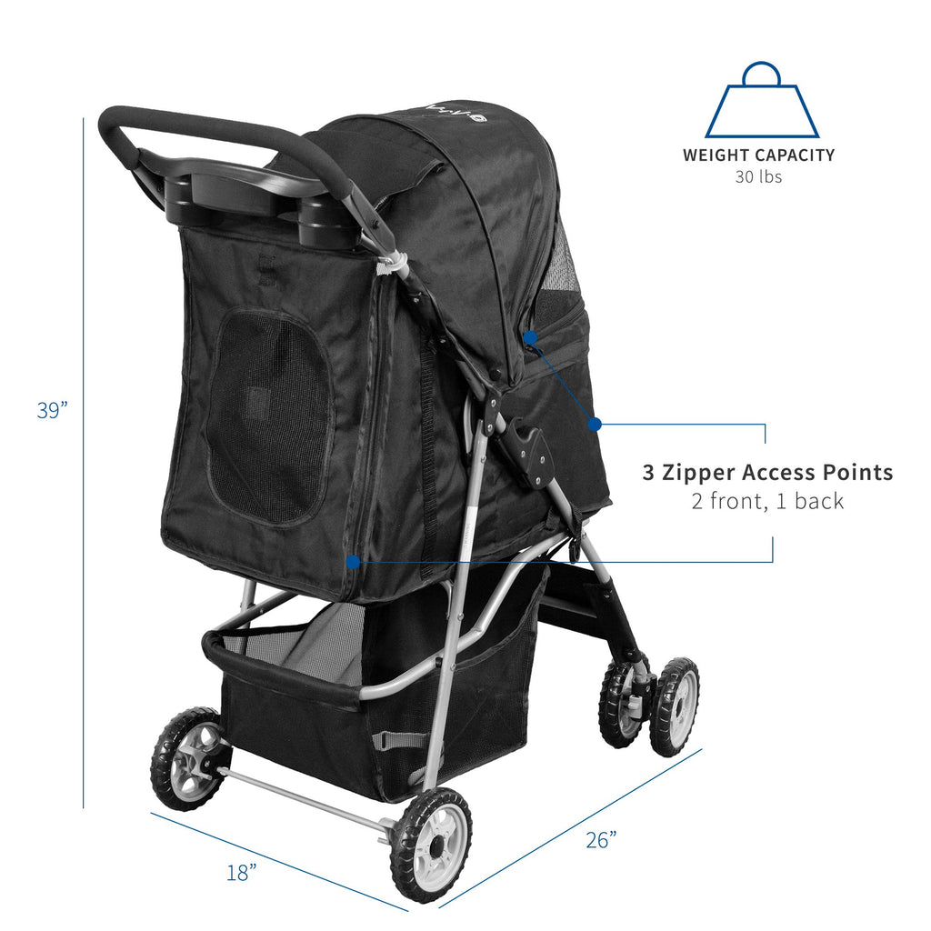 Black 4 Wheel Foldable Pet Stroller A902627