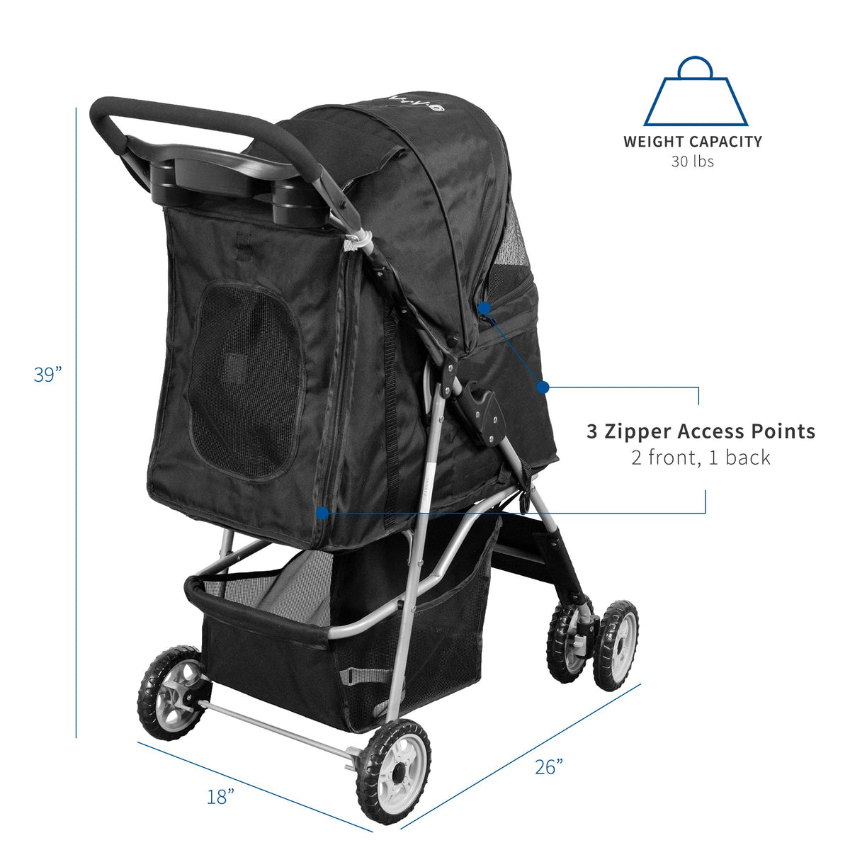 Black 4 Wheel Foldable Pet Stroller A902627