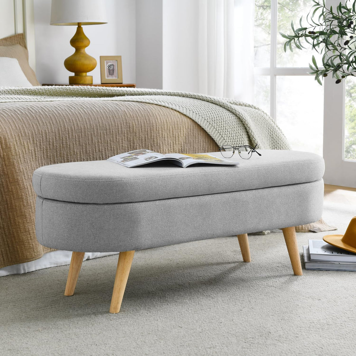 Oval Storage Bench with Rubber Wood Legs S773