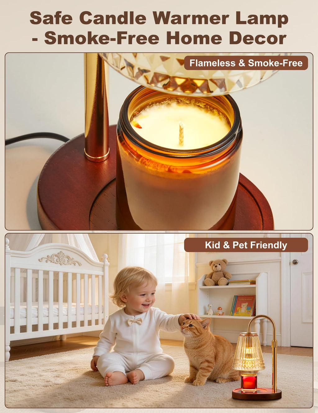 Candle Warmer Lamp with Dimmer & Timer, Adjustable Height, Amber-gold O598149