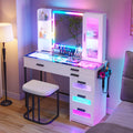 White Vanity Desk with Lighted Mirror and 6 Drawers J4831
