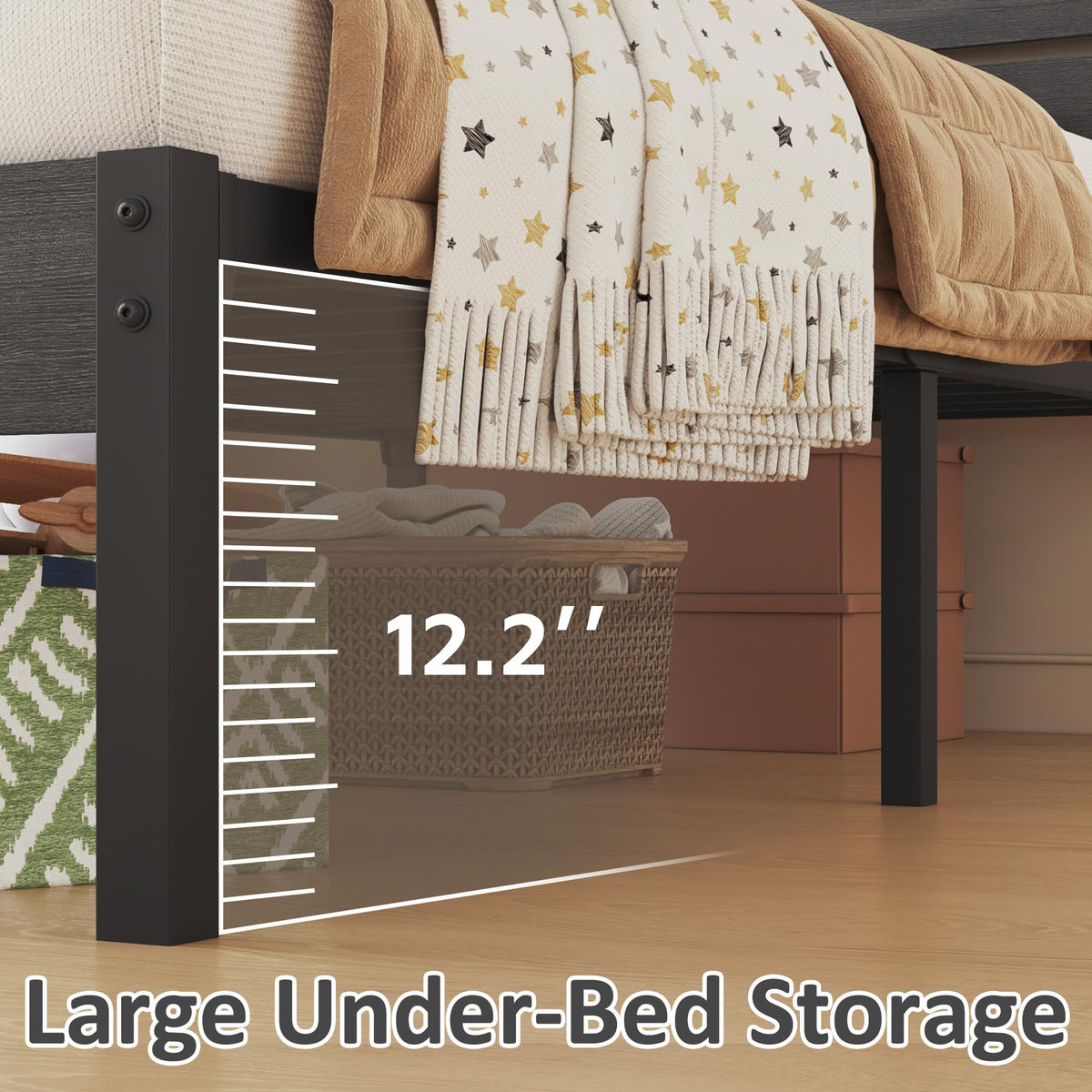 Twin Metal Bed Frame with Headboard and Under Bed Storage E655231