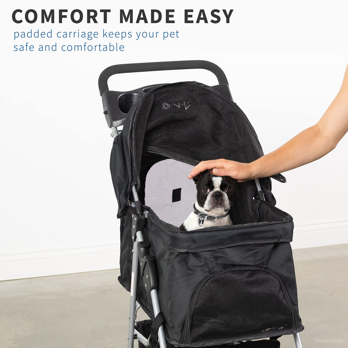 Black 4 Wheel Foldable Pet Stroller A902627