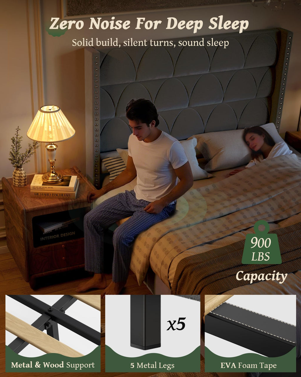 Queen Size Velvet Upholstered Platform Bed Frame K361