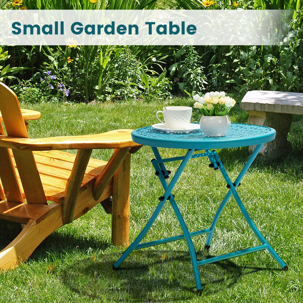 Folding Outdoor Side Table with Cutouts D464