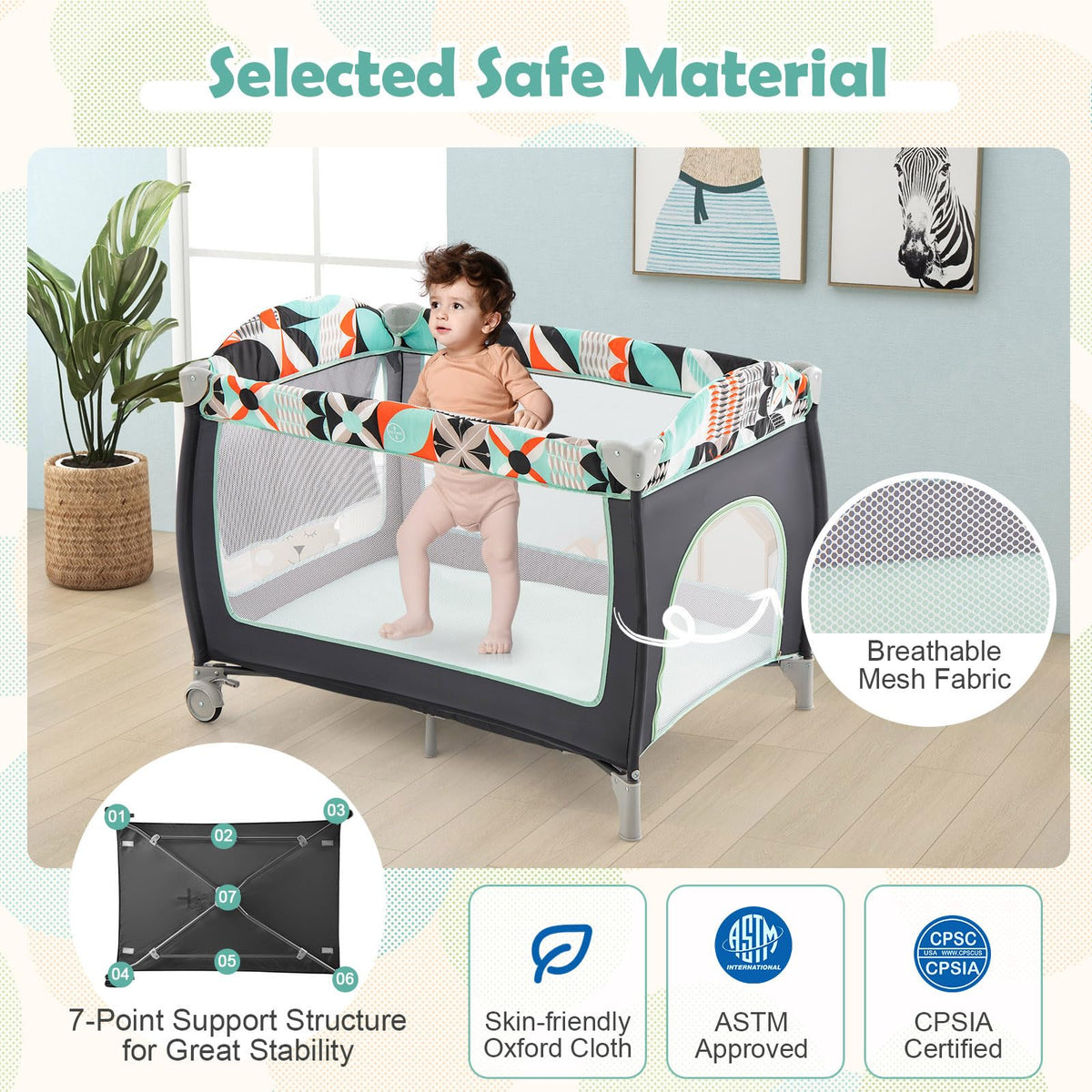 4 in 1 Portable Baby Crib Playpen with Bassinet R9018