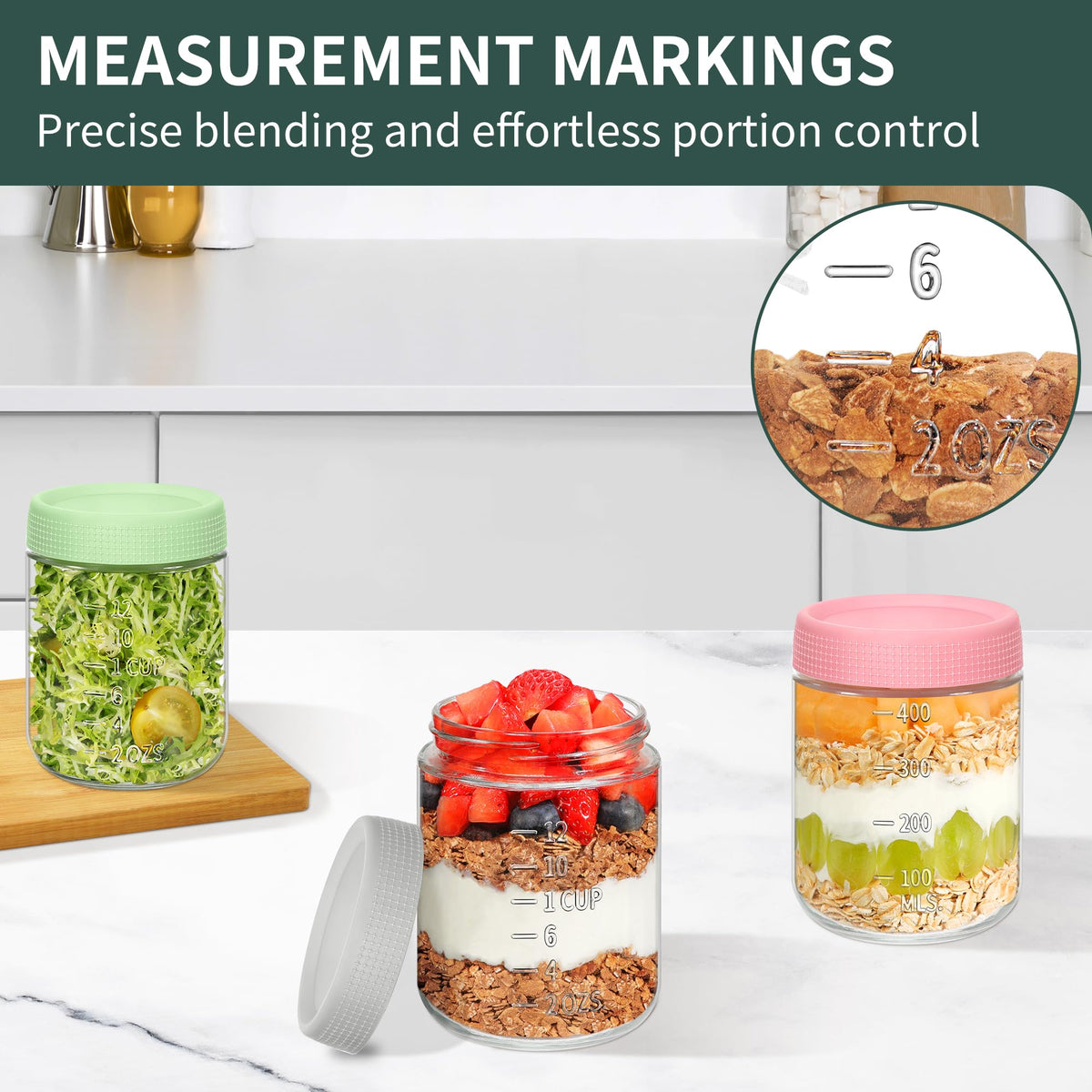 6 Pack 16 oz Glass Containers with Lids L58967
