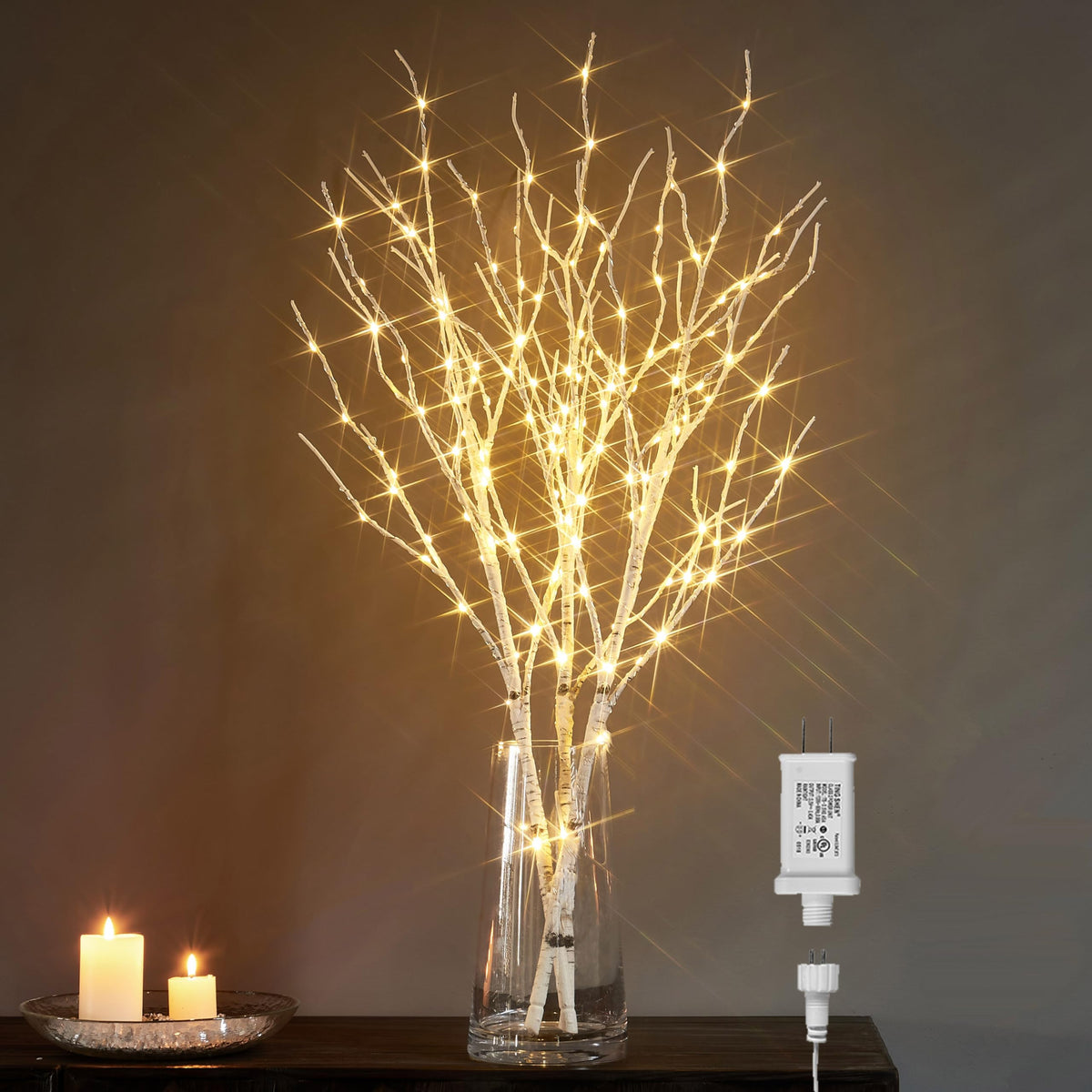 Lighted White Birch Twig Branches 30IN 150 LED with Timer and Dimmer W275294