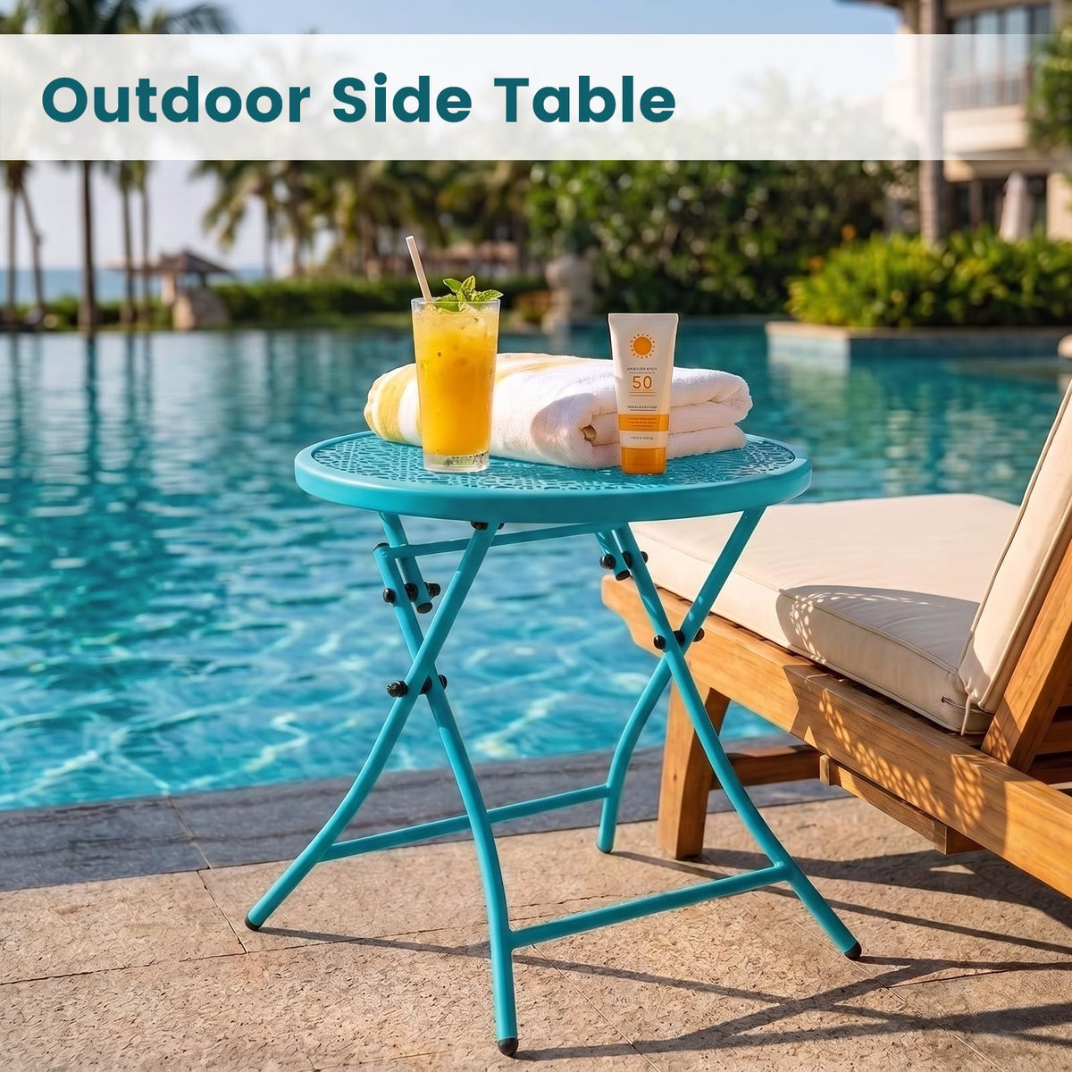 Folding Outdoor Side Table with Cutouts D464