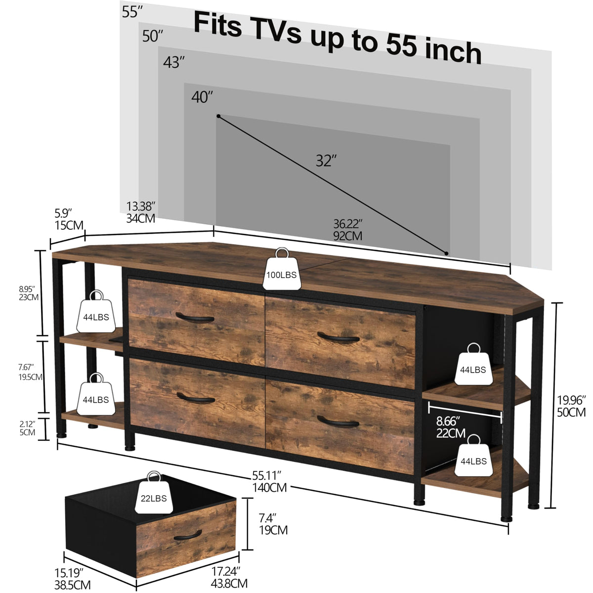 Brown Corner TV Stand with Drawer V2398