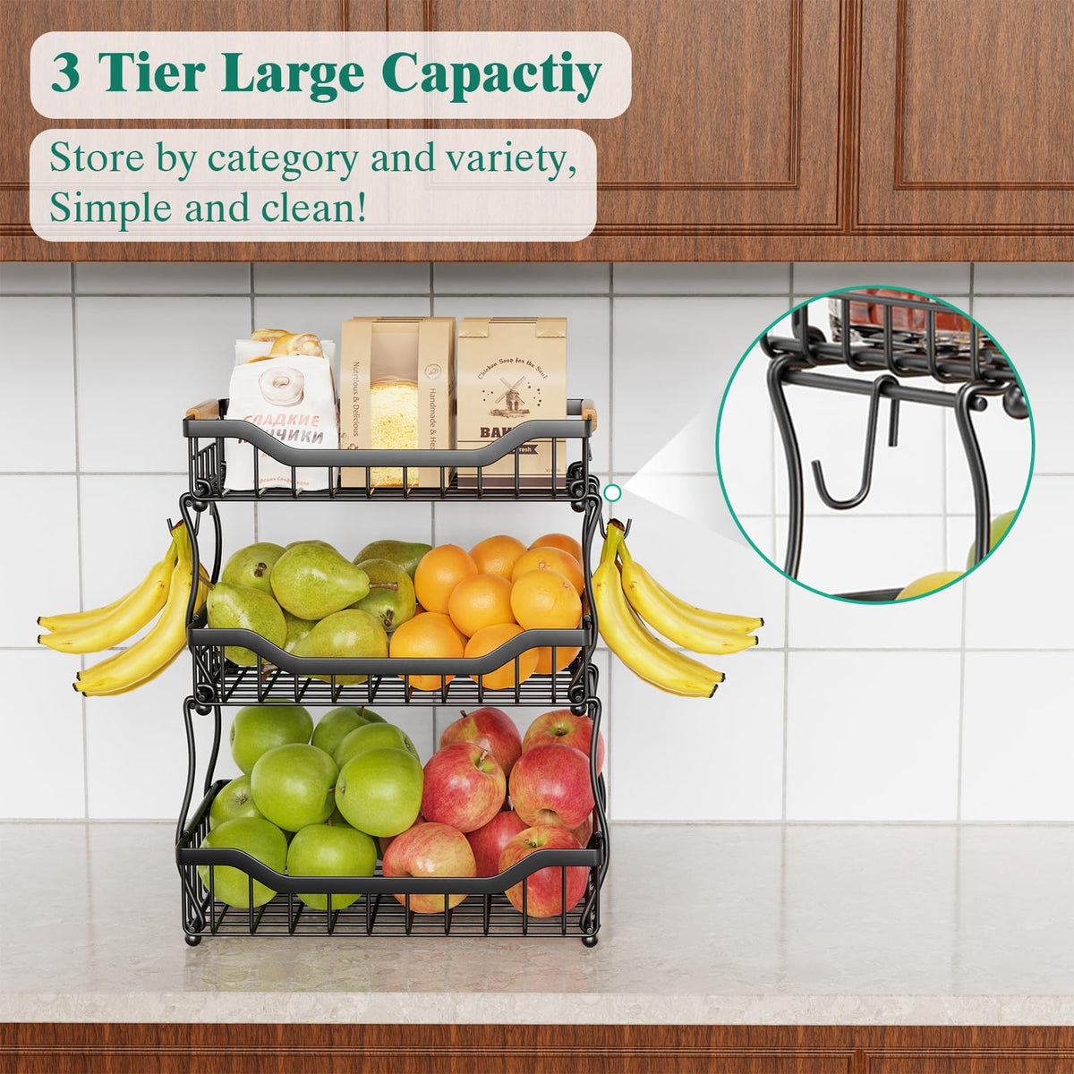 3 Tier Black Metal Wire Fruit Basket Q311850