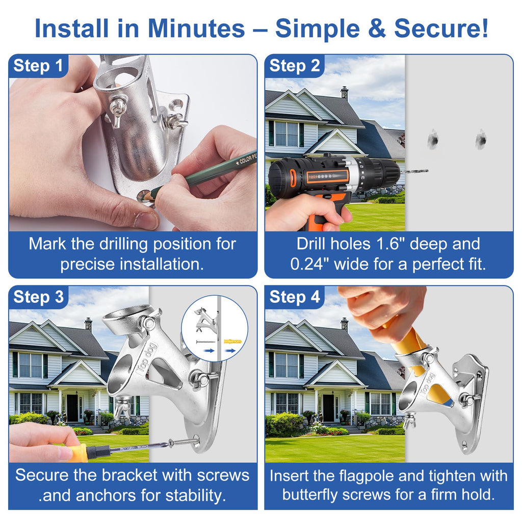 304 Stainless Steel Adjustable Wall Mount Flag Pole Holder Bracket M3596