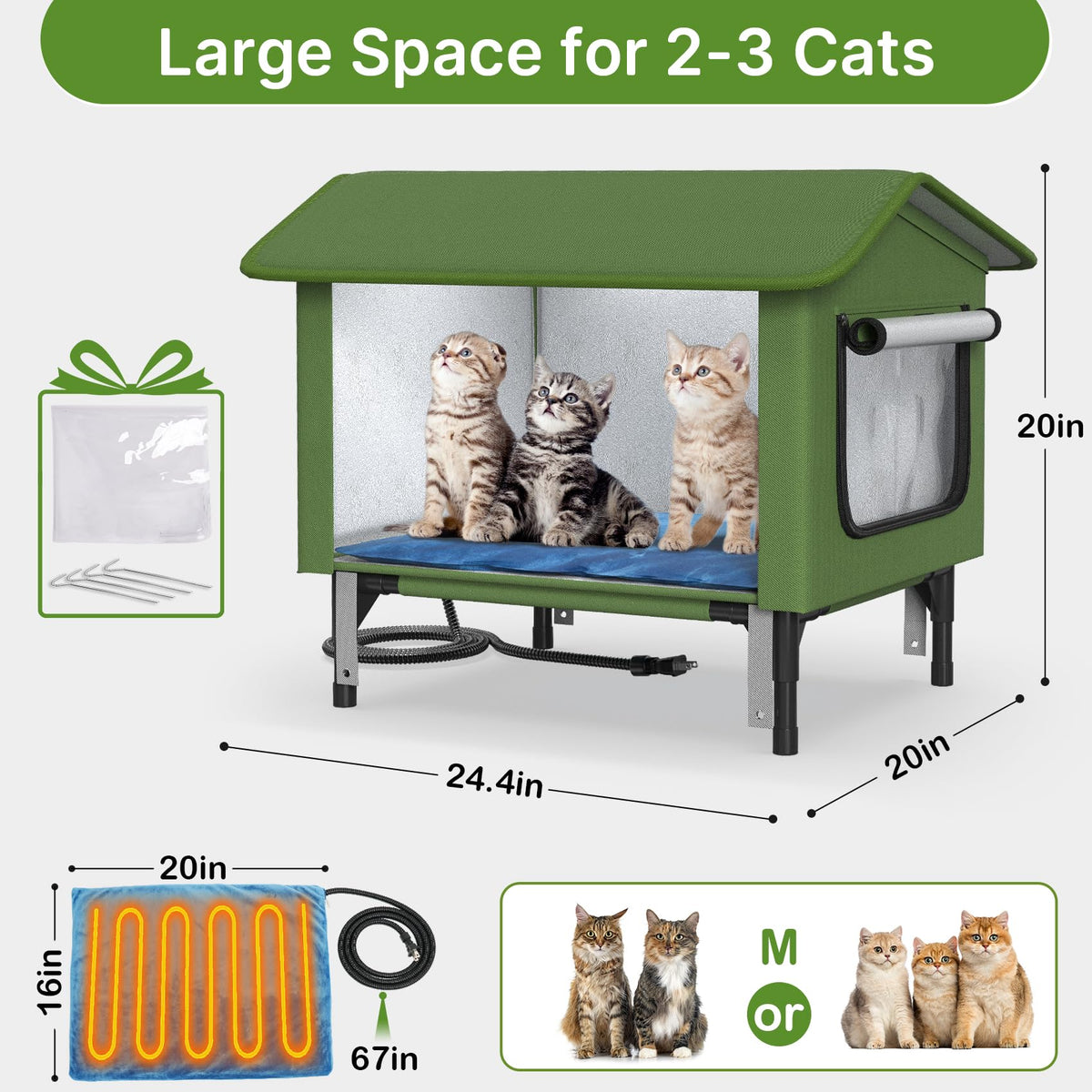 24" Heated Cat House with Escape Door B932