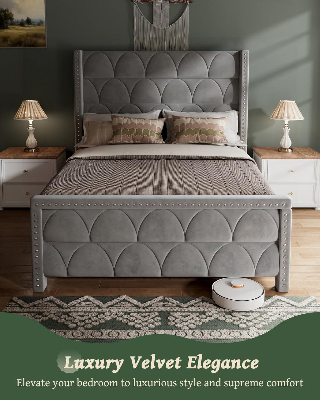 Queen Size Velvet Upholstered Platform Bed Frame K361
