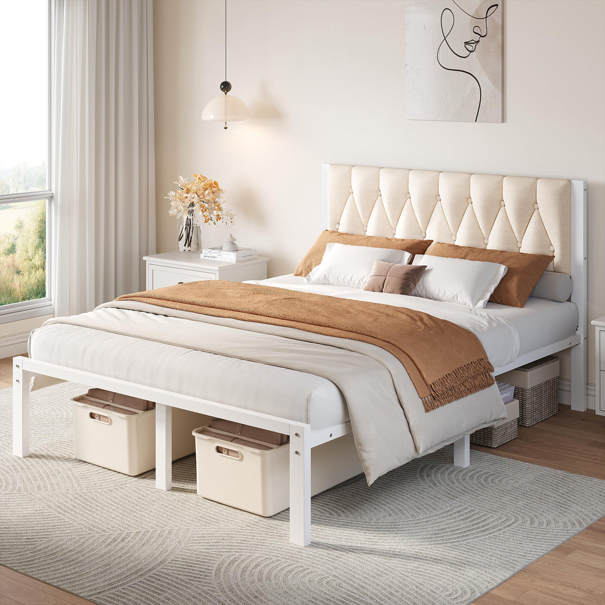 Full Size Upholstered Bed Frame with Tufted Headboard W764154