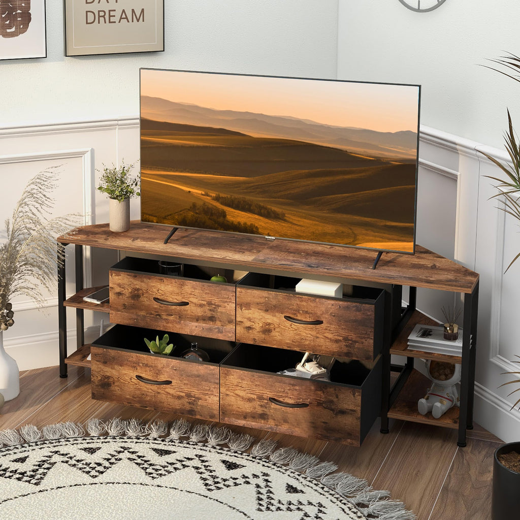 Brown Corner TV Stand with Drawer V2398