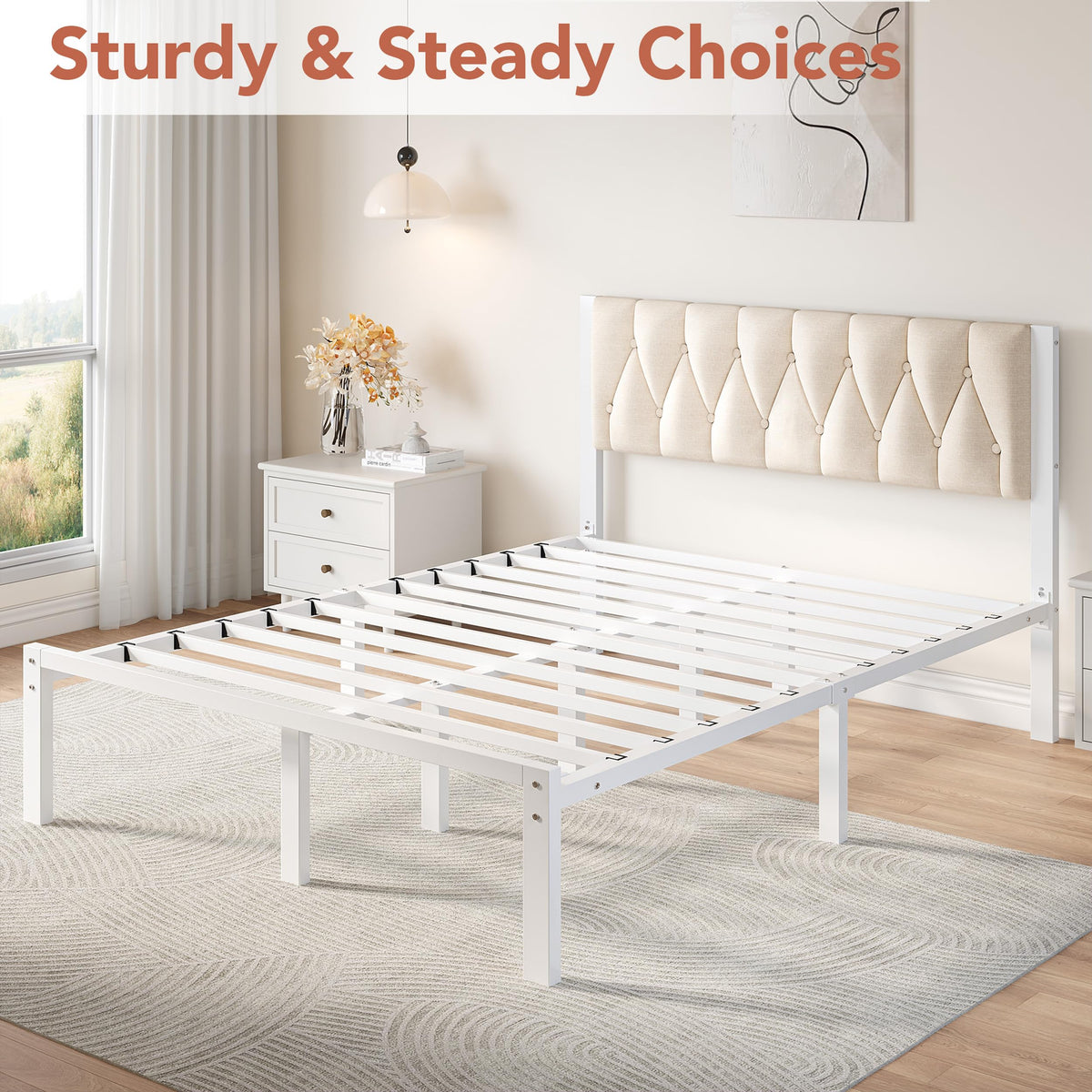 Full Size Upholstered Bed Frame with Tufted Headboard W764154