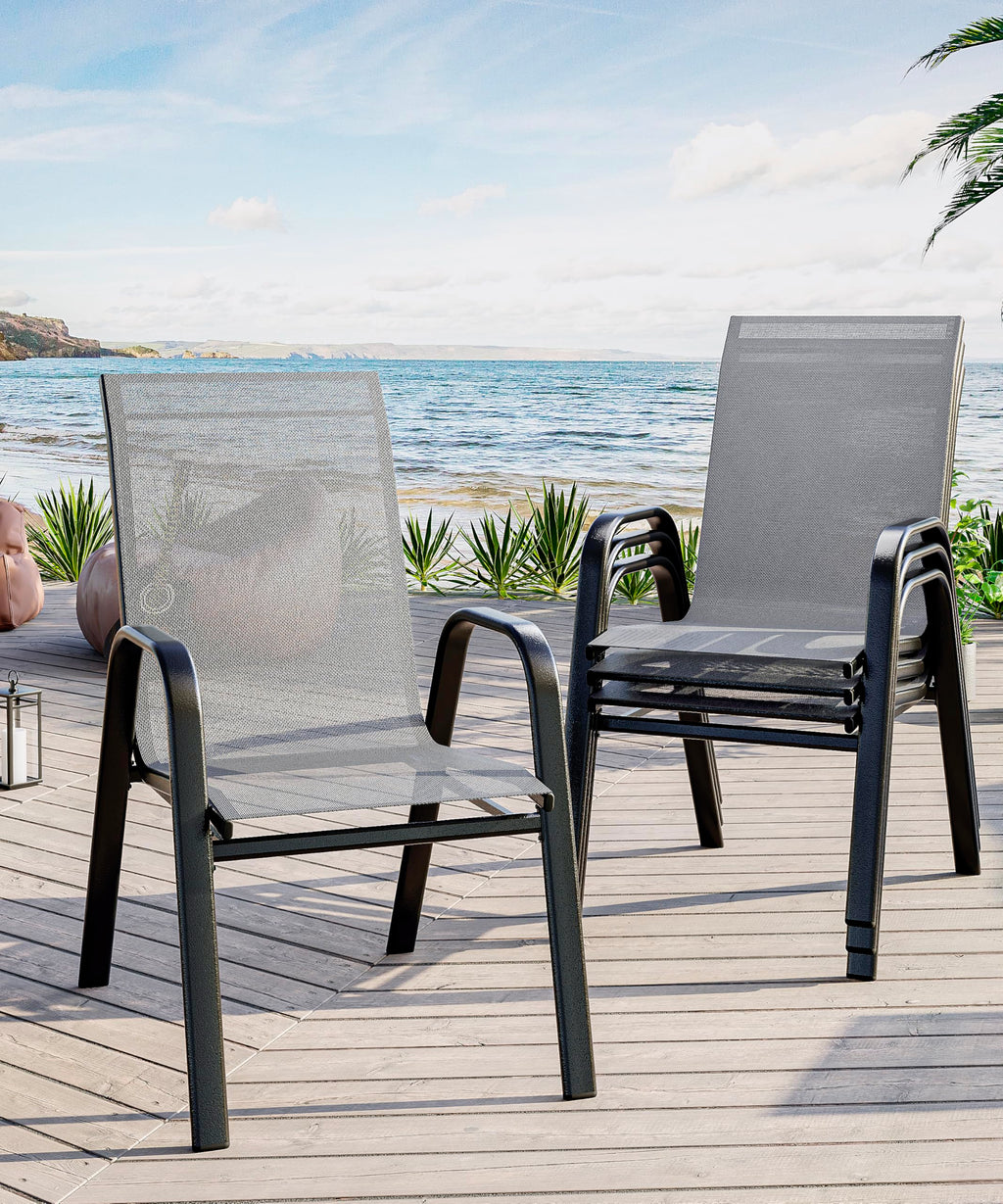 Stackable Outdoor Dining Chairs Set of 4 Textilene Fabric Metal Frame Grey D17873