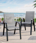 Stackable Outdoor Dining Chairs Set of 4 Textilene Fabric Metal Frame Grey D17873