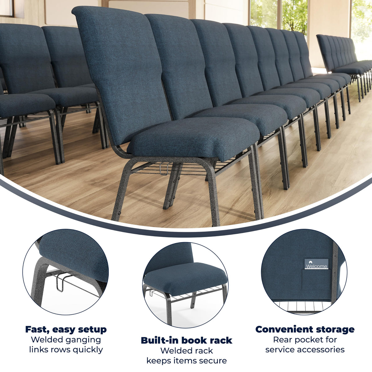 Navy 21 in Wide Church Chair S13413