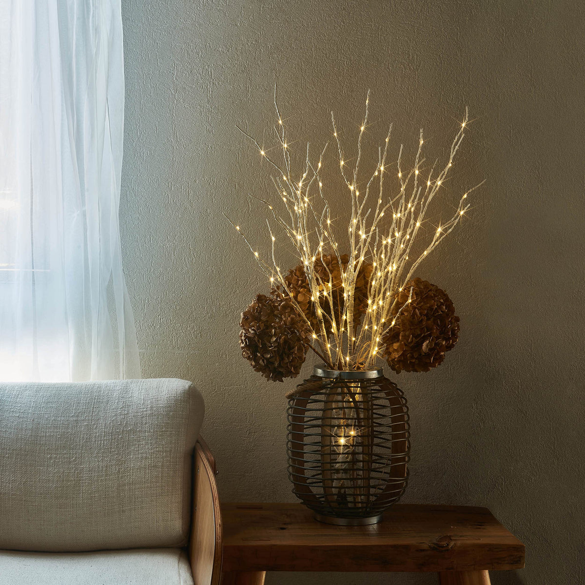 Lighted White Birch Twig Branches 30IN 150 LED with Timer and Dimmer W275294