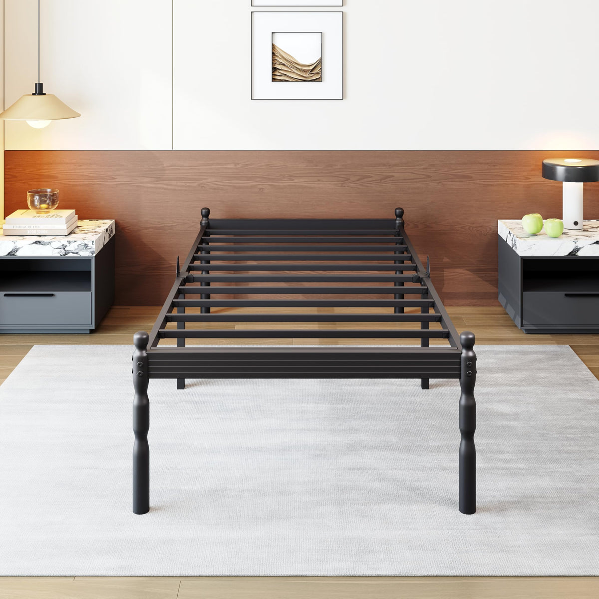 Twin XL Size 18" Black Metal Bed Frame with Storage M98291