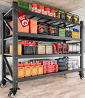 75.6" Tall Black Metal Storage Shelves with Wheels M57496